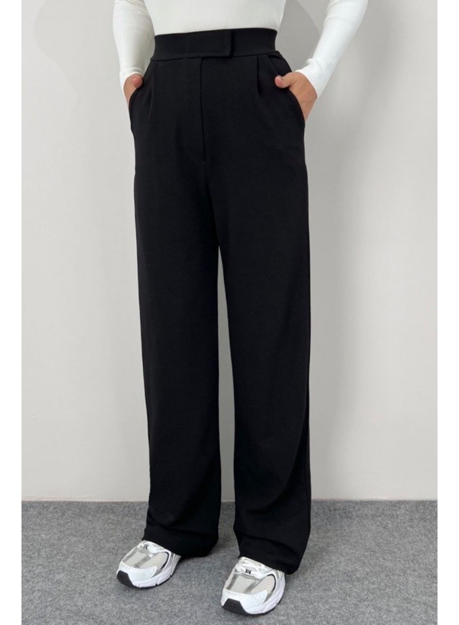 Kadın Yüksek Bel Cepli Cırt Kapama Janjan Krep Pantolon