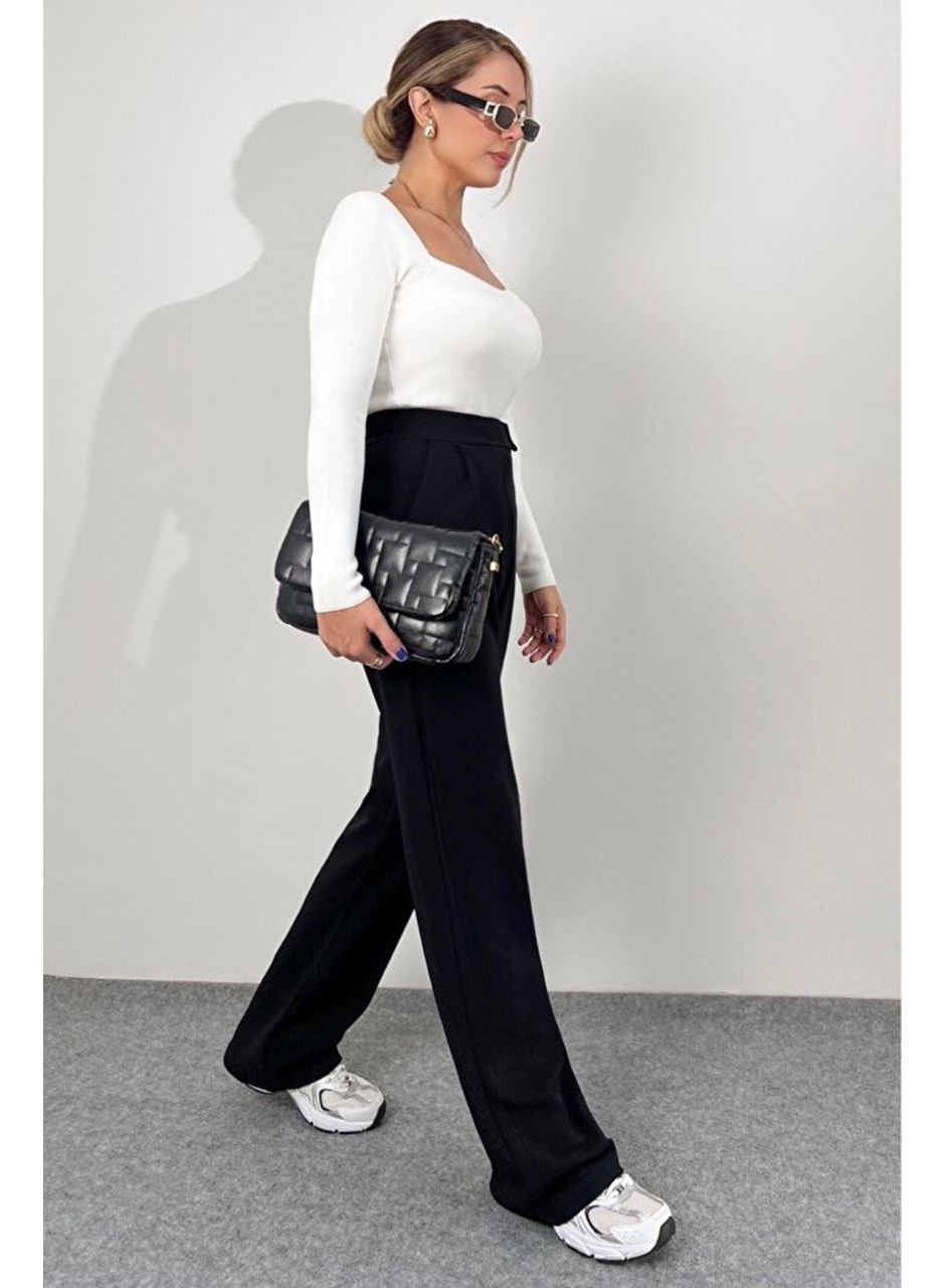 Kadın Yüksek Bel Cepli Cırt Kapama Janjan Krep Pantolon