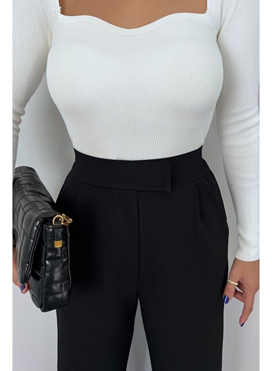 Kadın Yüksek Bel Cepli Cırt Kapama Janjan Krep Pantolon