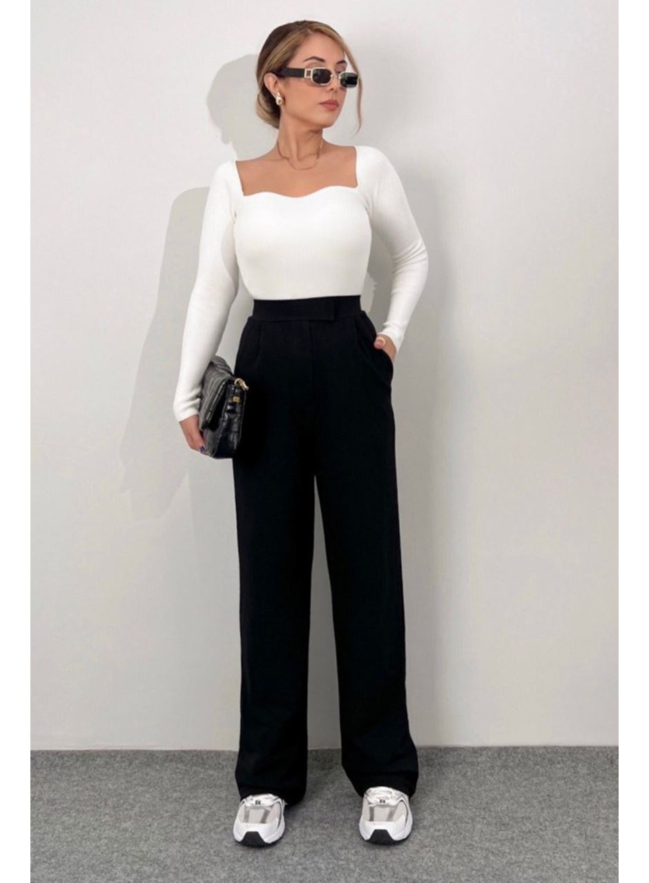 Kadın Yüksek Bel Cepli Cırt Kapama Janjan Krep Pantolon