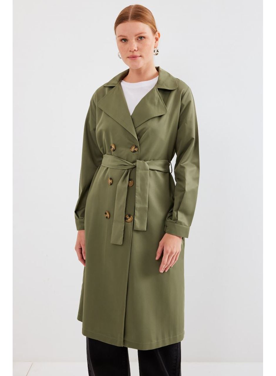 5853 Kruvaze Yaka Trençkot - Haki