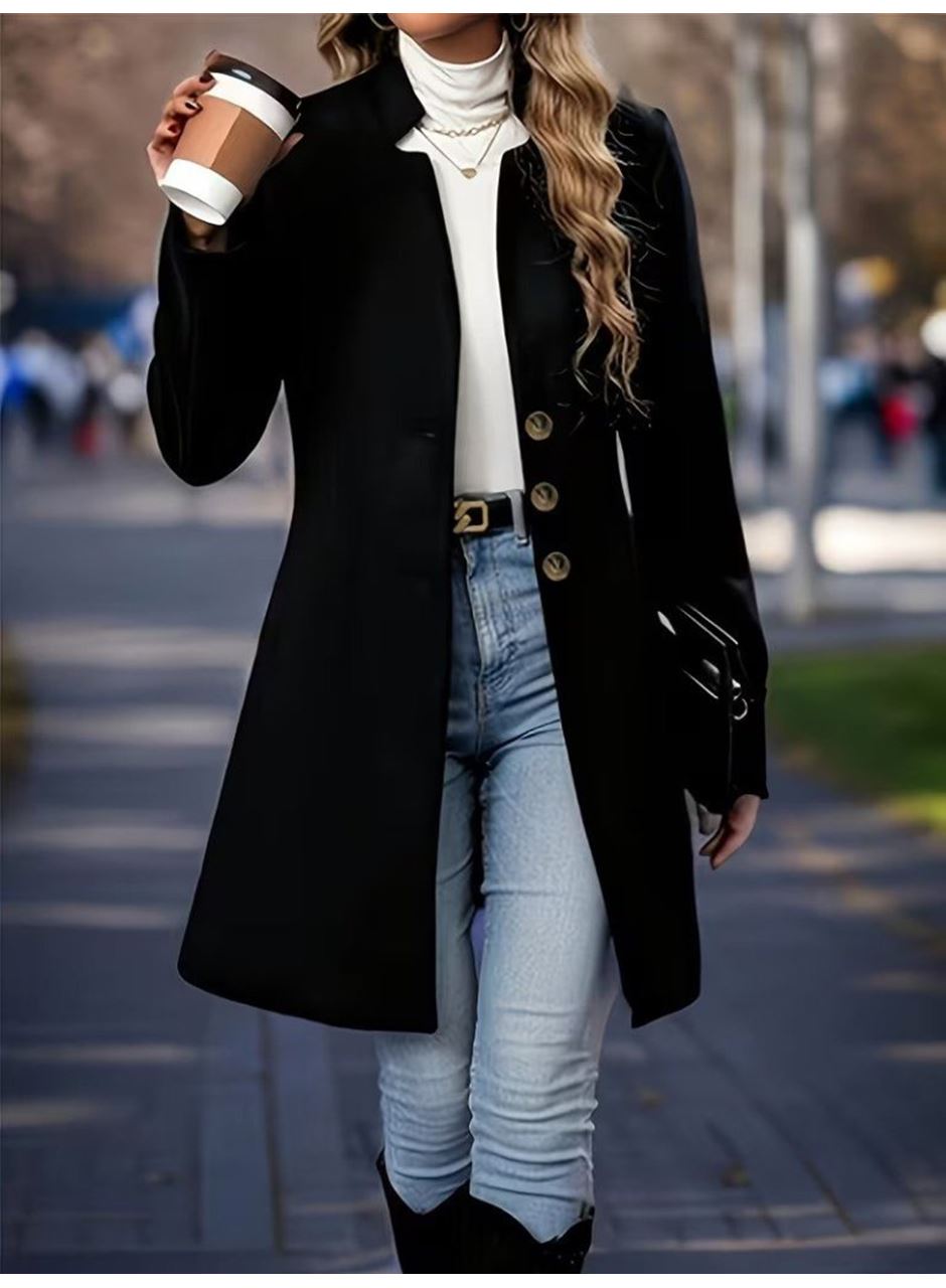 Kadın Uzun Kollu Hakim Yakalı önden Düğmeli Ithal Kaşe Astarsız Kısa Kaban