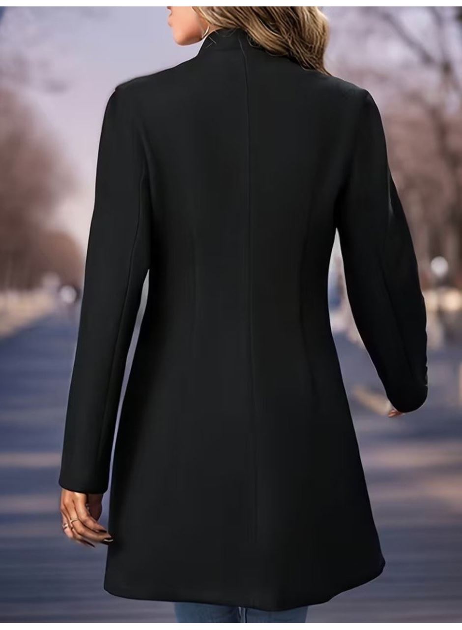 Kadın Uzun Kollu Hakim Yakalı önden Düğmeli Ithal Kaşe Astarsız Kısa Kaban