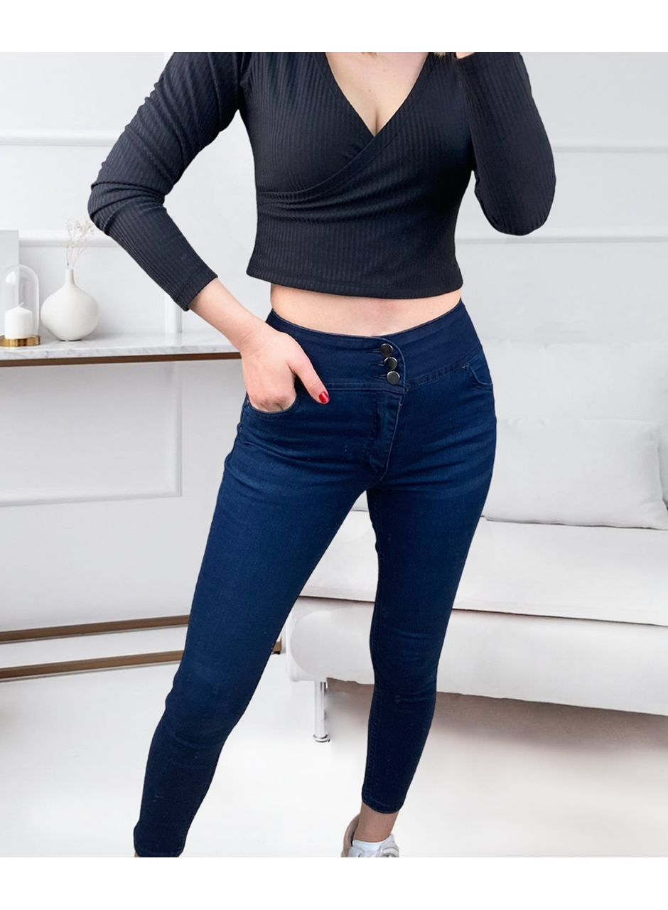 Yüksek Bel Likralı Jean Pantolon 90 Cm