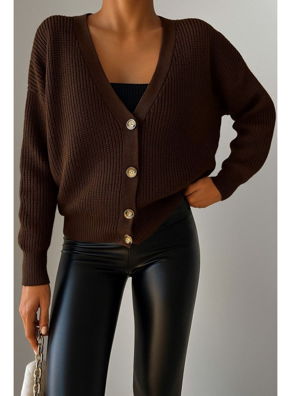 Kadın Uzun Kollu Düğme Detay Triko Hırka