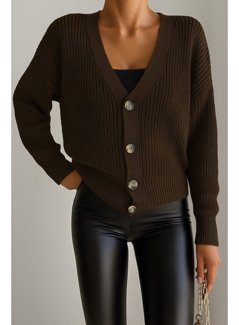 Kadın Uzun Kollu Düğme Detay Triko Hırka