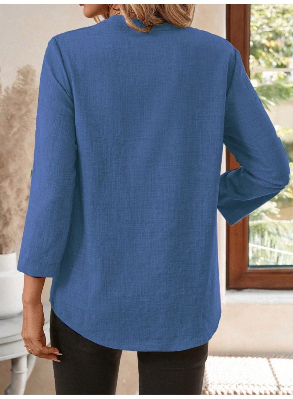 Kadın Truvakar Kol V Yakalı Keten Bluz