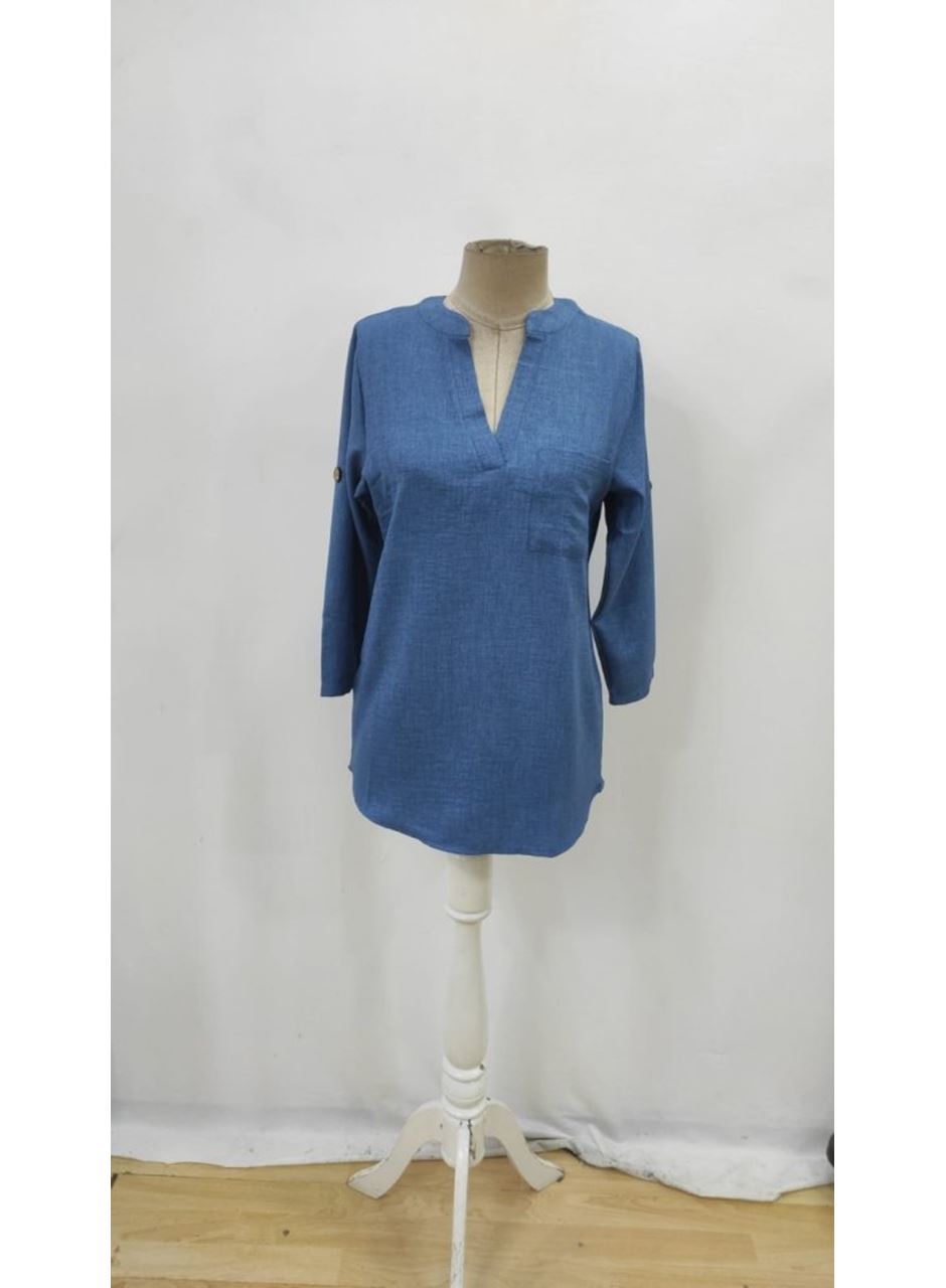 Kadın Truvakar Kol V Yakalı Keten Bluz