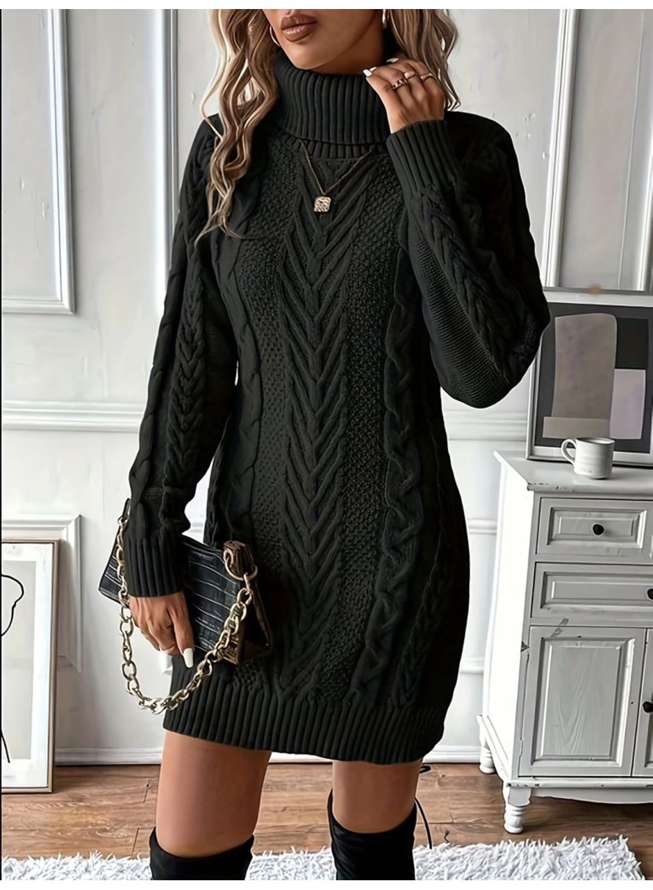 Kadın Balıkçı Yaka Mini Triko Elbise