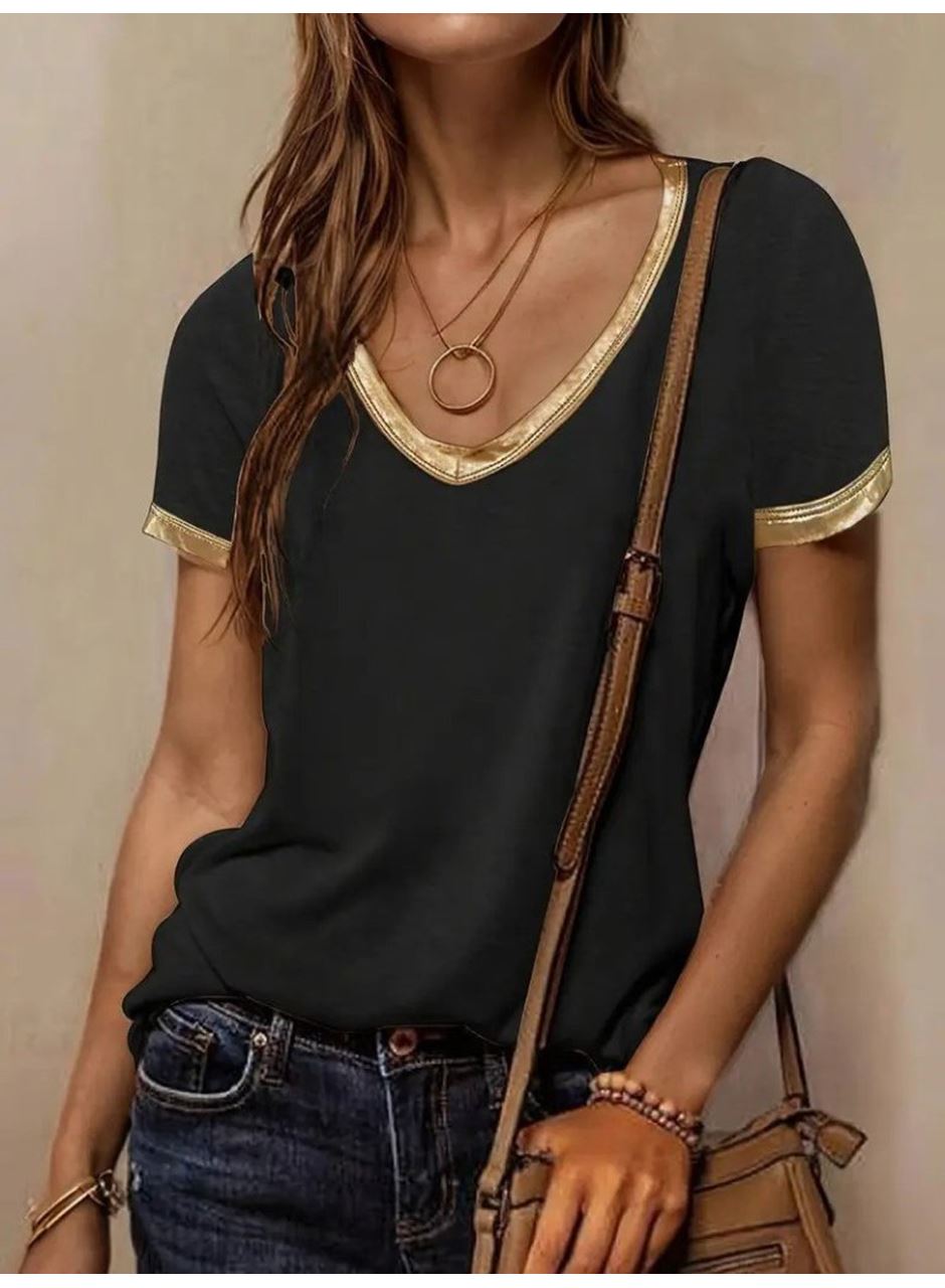 Kadın Kısa Kollu V Yakalı Viskon Bluz