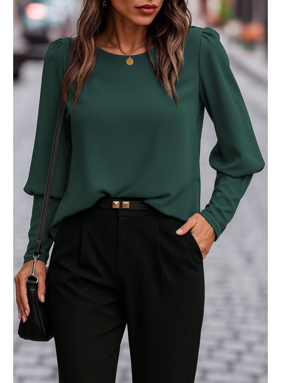 Kadın Uzun Kollu Yuvarlak Yakalı Düğmeli Ithal Krep Bluz
