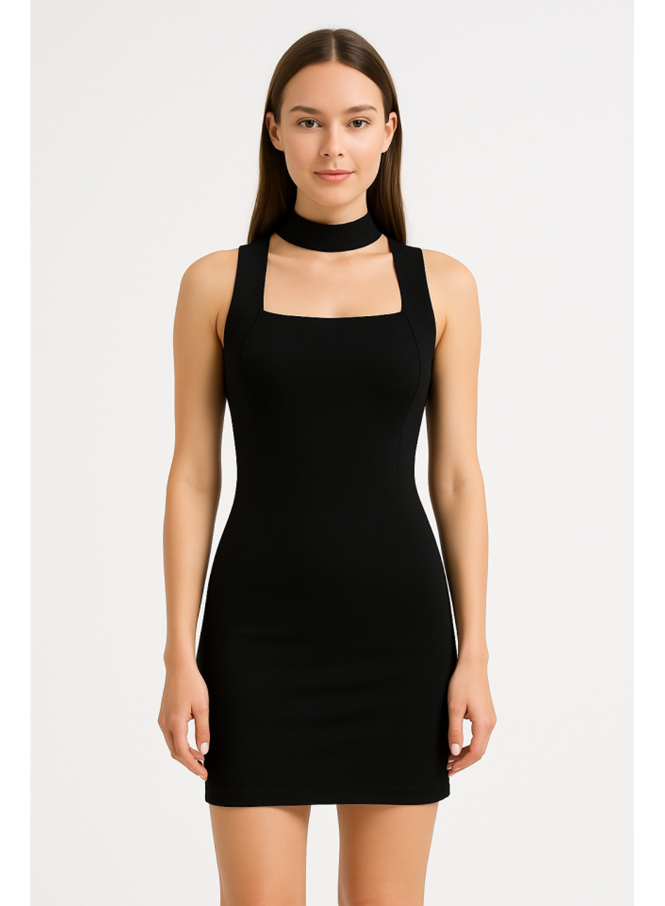 Kadın Kare Yaka Kolsuz Sandy Kumaş Fırsat Ürün Diz Üstü Elbise