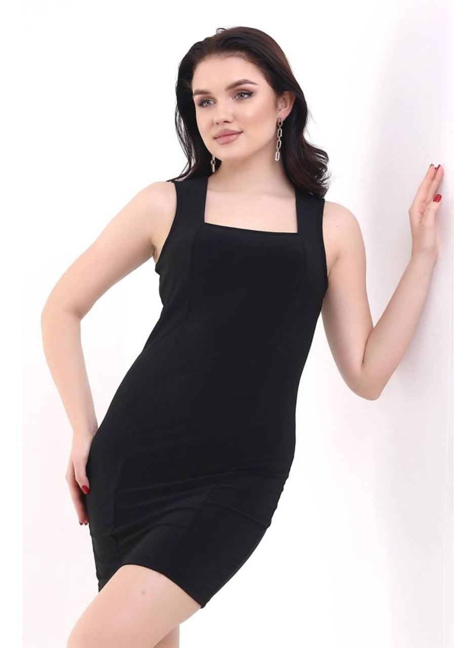 Kadın Kare Yaka Kolsuz Sandy Kumaş Fırsat Ürün Diz Üstü Elbise