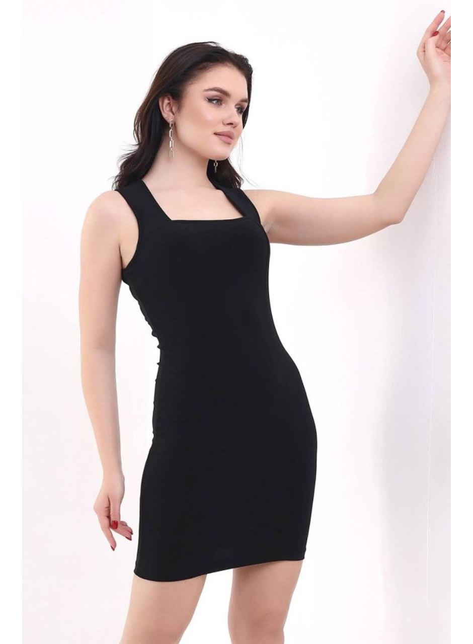 Kadın Kare Yaka Kolsuz Sandy Kumaş Fırsat Ürün Diz Üstü Elbise