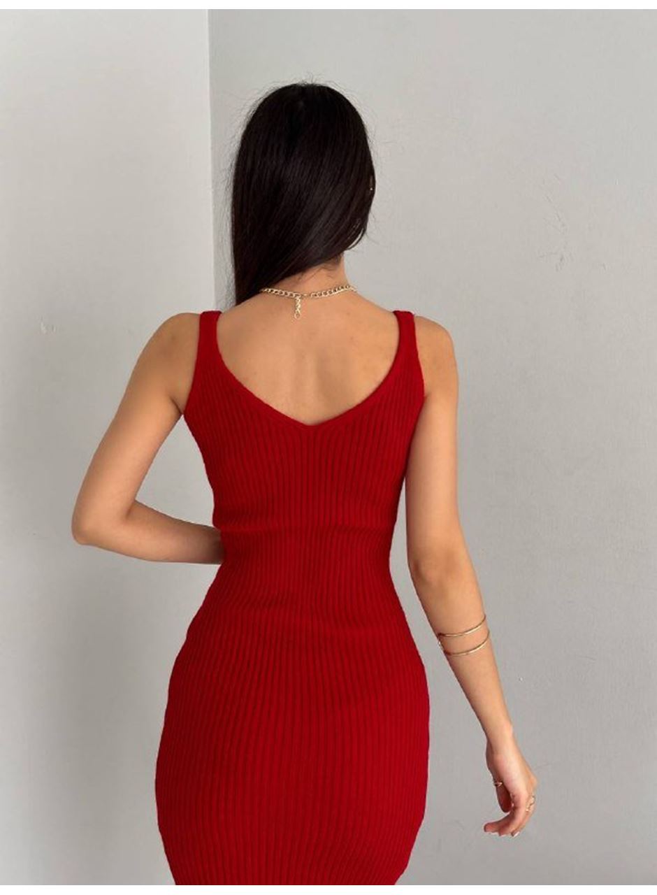 Kadın Delikli Kazak Askılı Elbise Triko Kumaş Ikili Takım