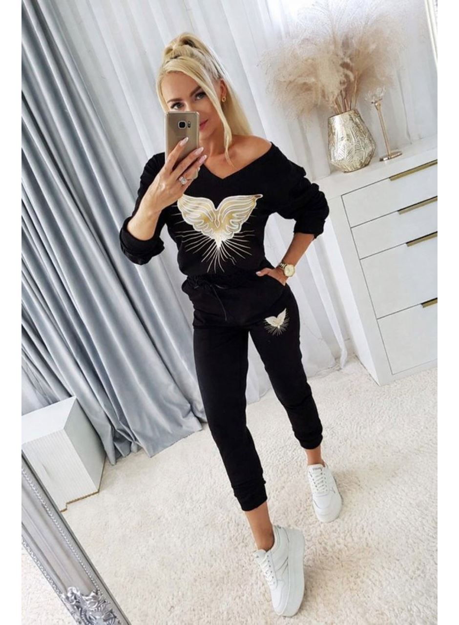 Kadın Uzun Kollu V Yakalı Desenli Viskon Iki Iplik Bluz Ve Pantolon Ikili Takım