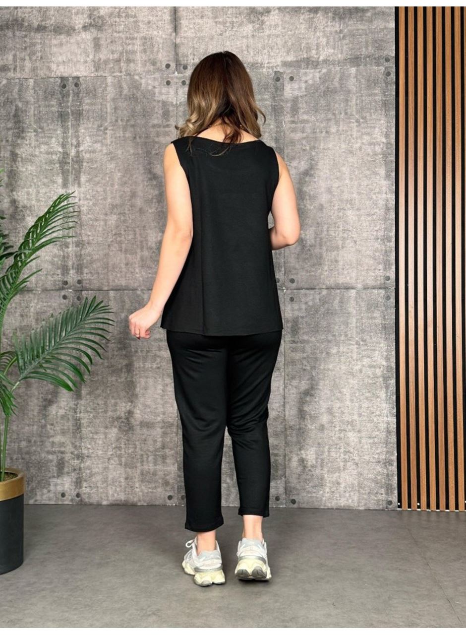 Kadın Askılı Yuvarlak Yaka Viskon Iki Iplik Bluz Ve Eşofman Altı Ikili Takım