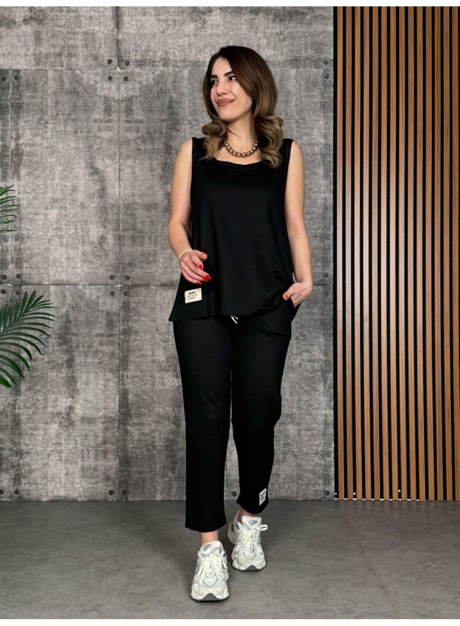 Kadın Askılı Yuvarlak Yaka Viskon Iki Iplik Bluz Ve Eşofman Altı Ikili Takım