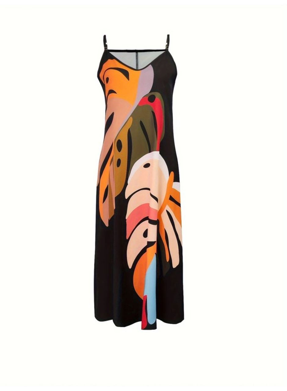 Kadın Ip Askılı V Yakalı Desenli Süprem Maxi Elbise