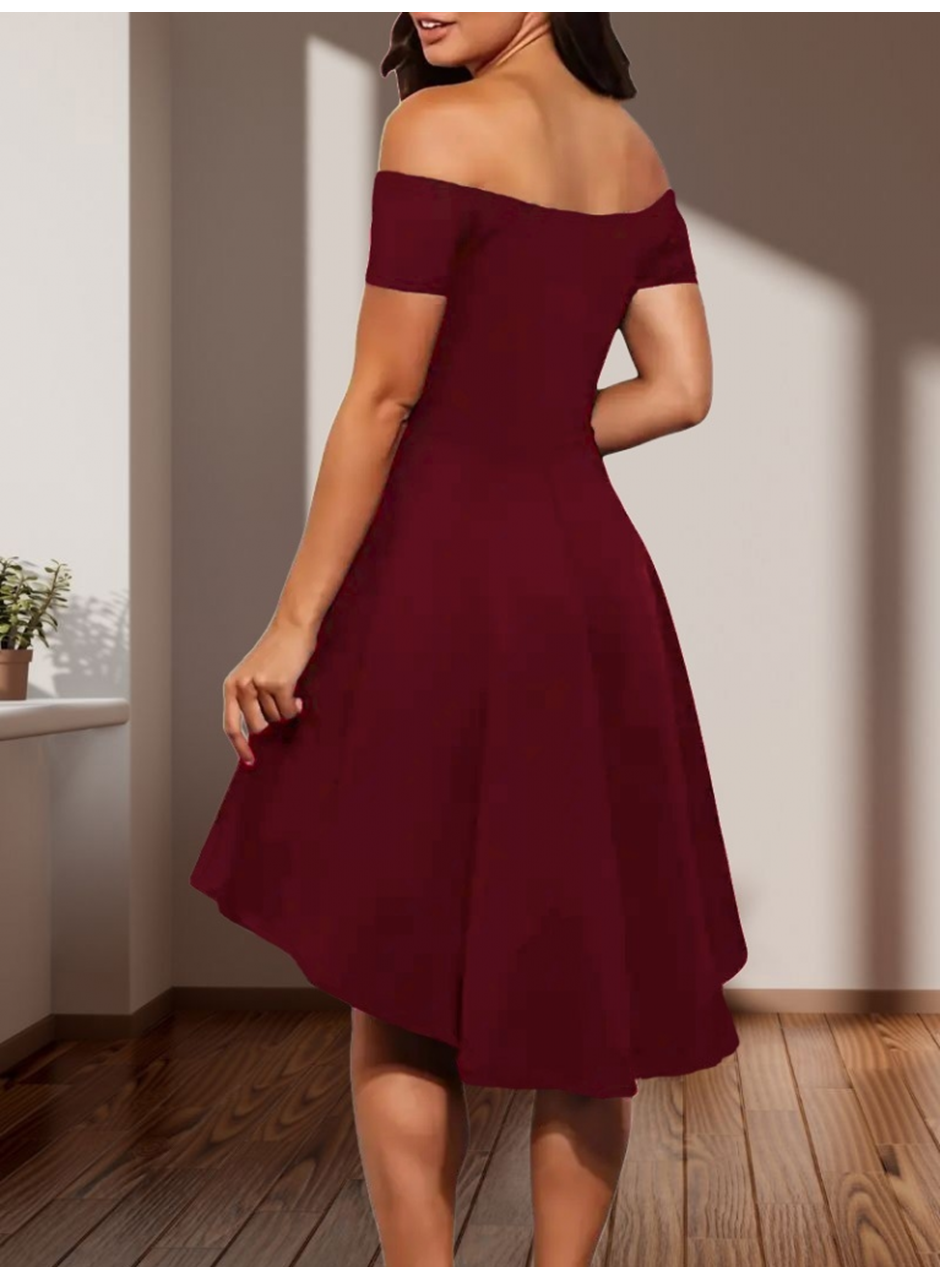 Kadın Kısa Kollu Madonna Yaka önü Kısa Arkası Uzun Ithal Krep Elbise