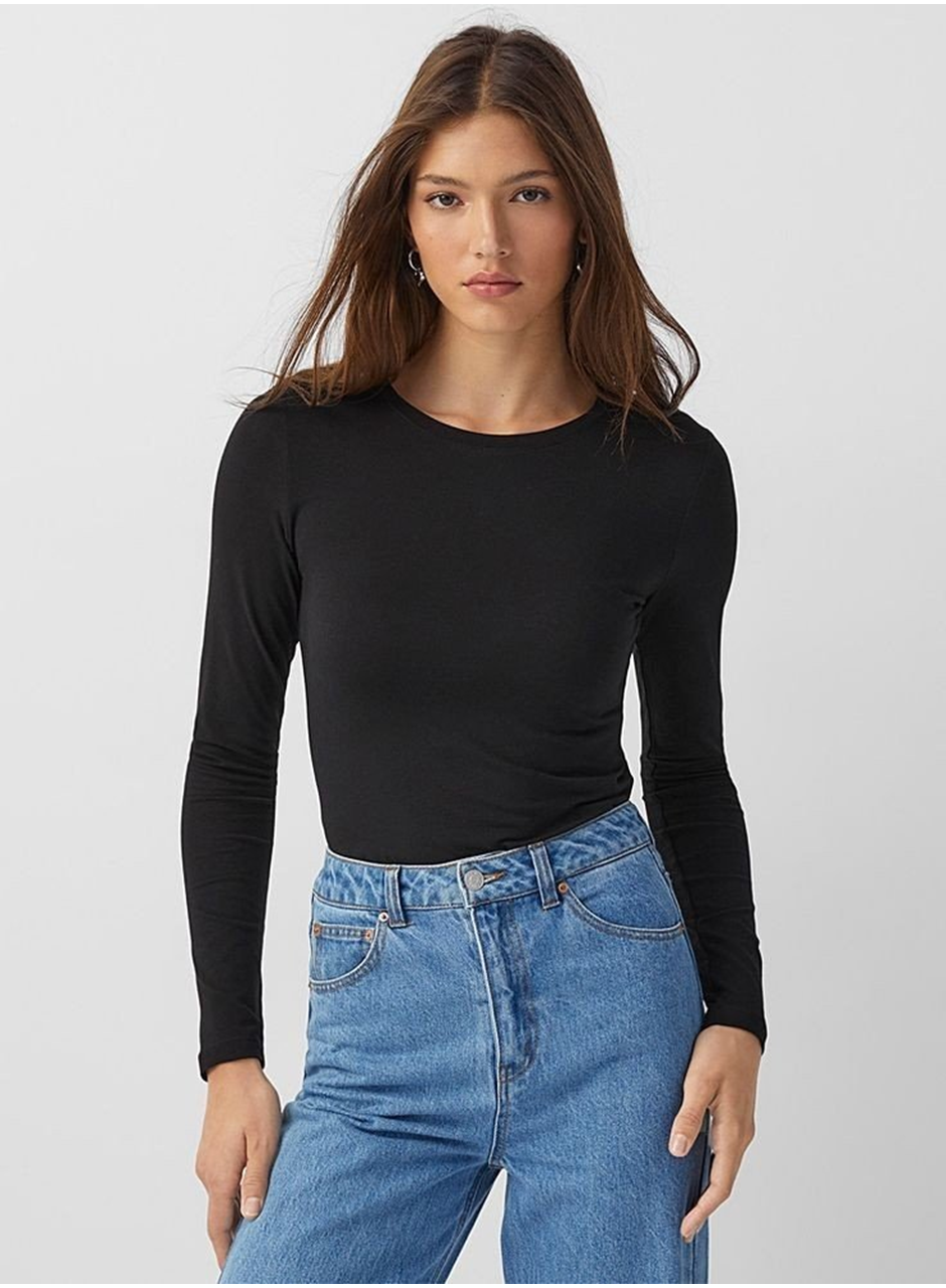 Kadın Uzun Kollu Bisiklet Yaka Süprem Bluz