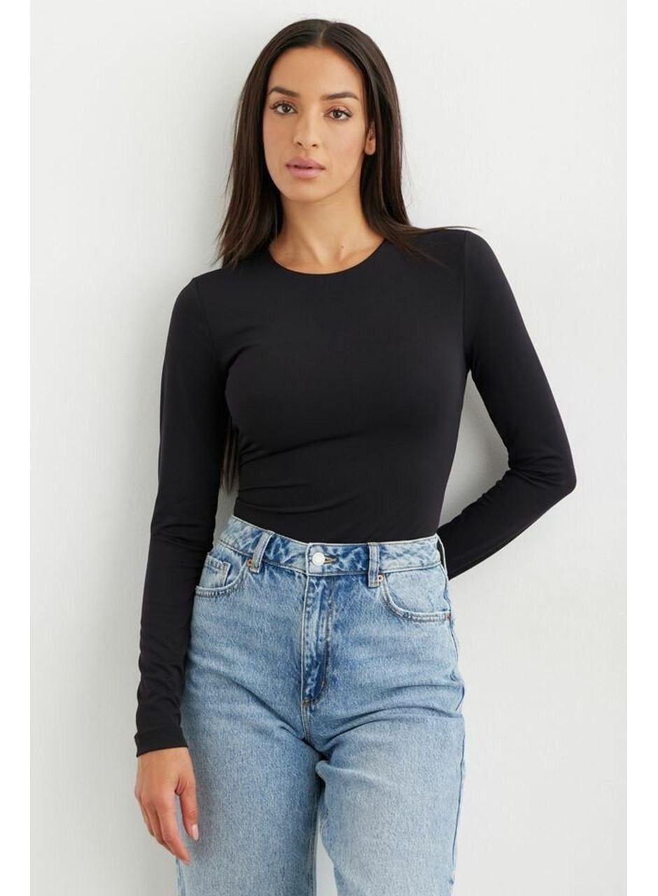 Kadın Uzun Kollu Bisiklet Yaka Süprem Bluz
