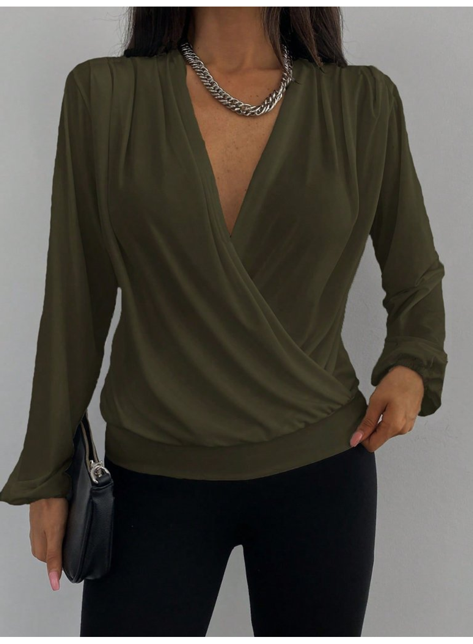 Kadın Uzun Kollu Kruvaze Yaka Sandy Bluz