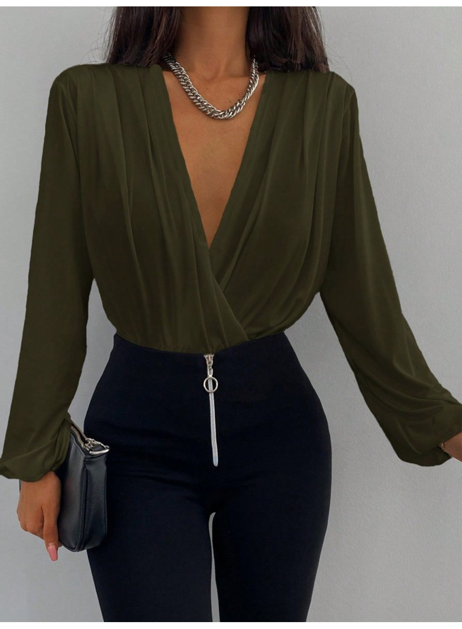 Kadın Uzun Kollu Kruvaze Yaka Sandy Bluz