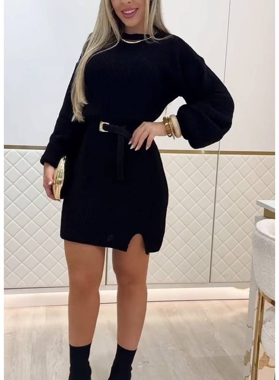 Kadın Uzun Kollu Yuvarlak Yakalı Kısa Triko Elbise