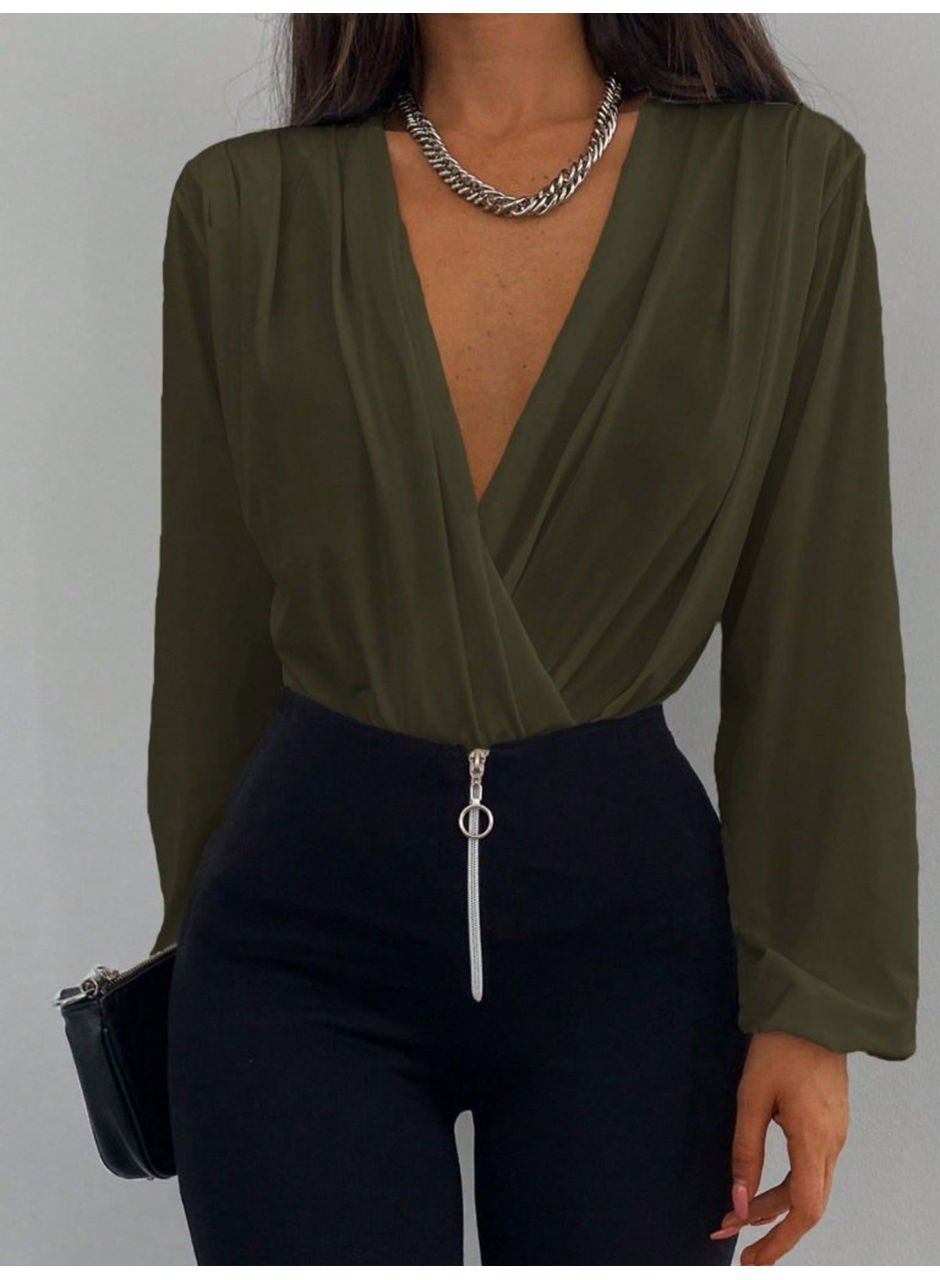 Kadın Uzun Kollu Kruvaze Yaka Sandy Bluz