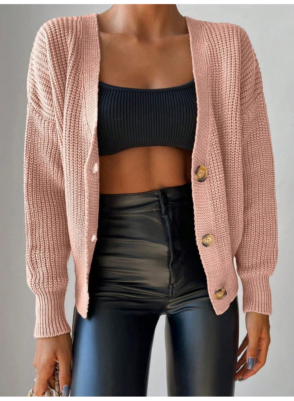 Kadın Uzun Kollu Düğme Detay Triko Bluz