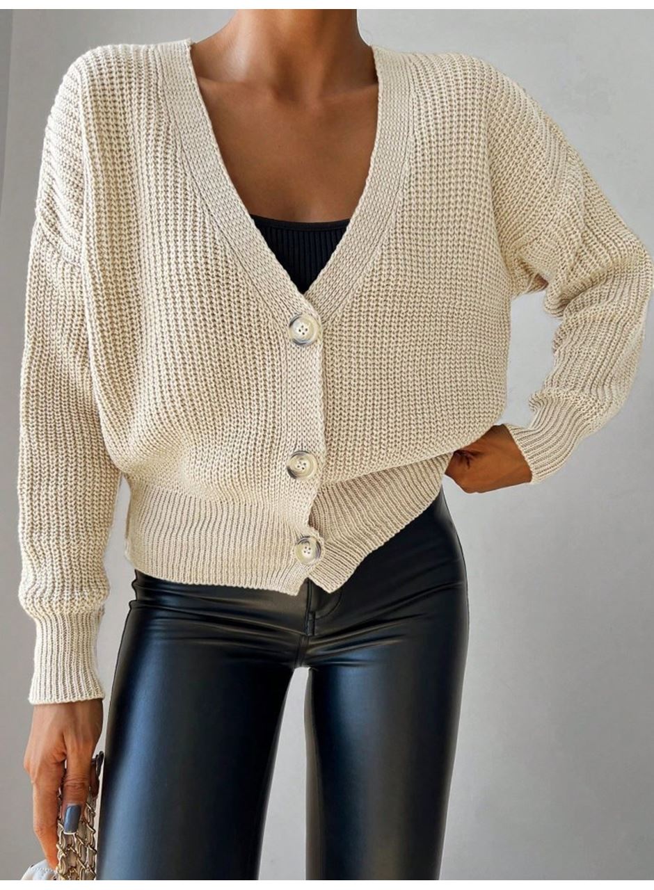 Kadın Uzun Kollu Düğme Detay Triko Bluz