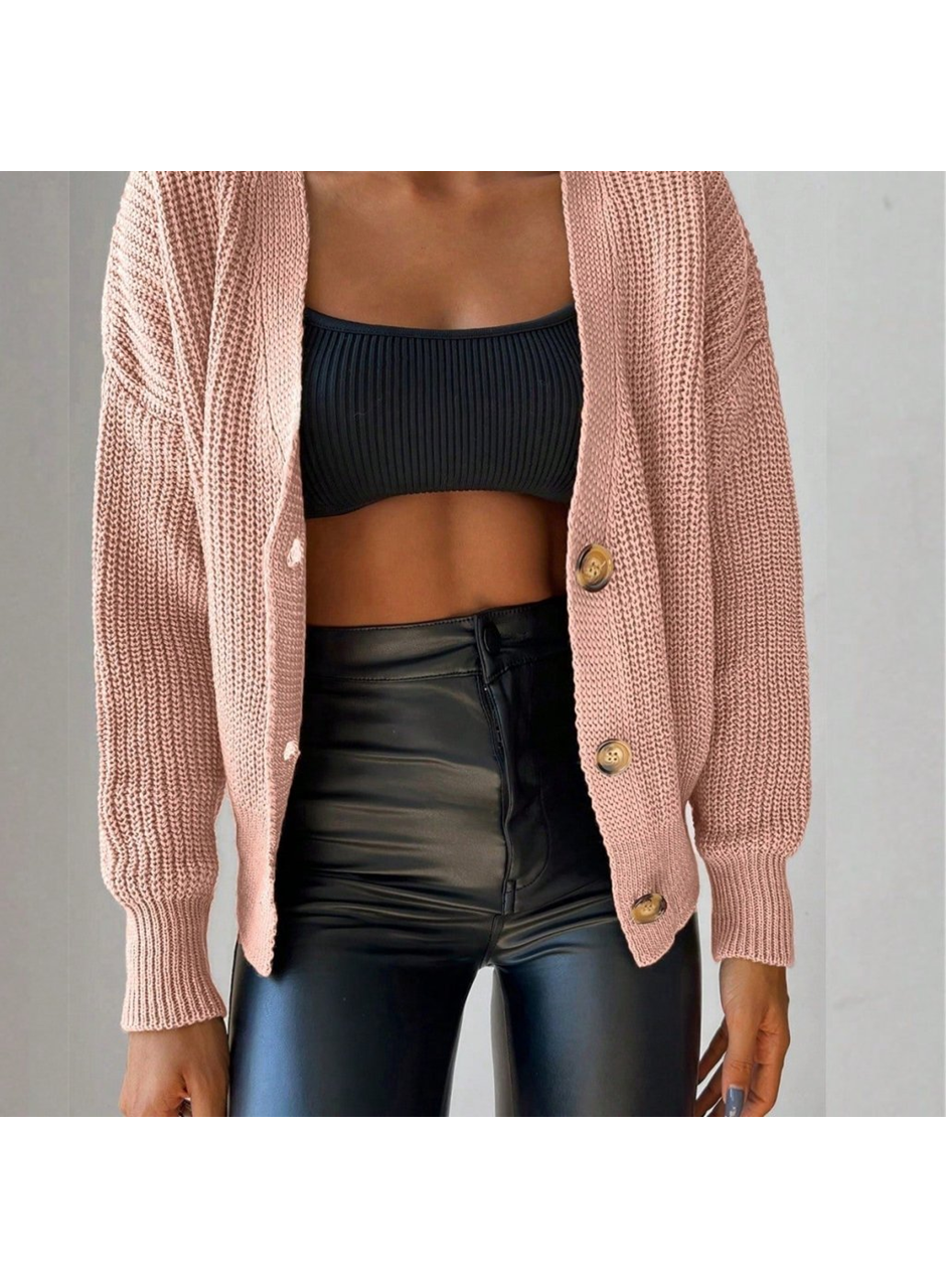 Kadın Uzun Kollu Düğme Detay Triko Bluz