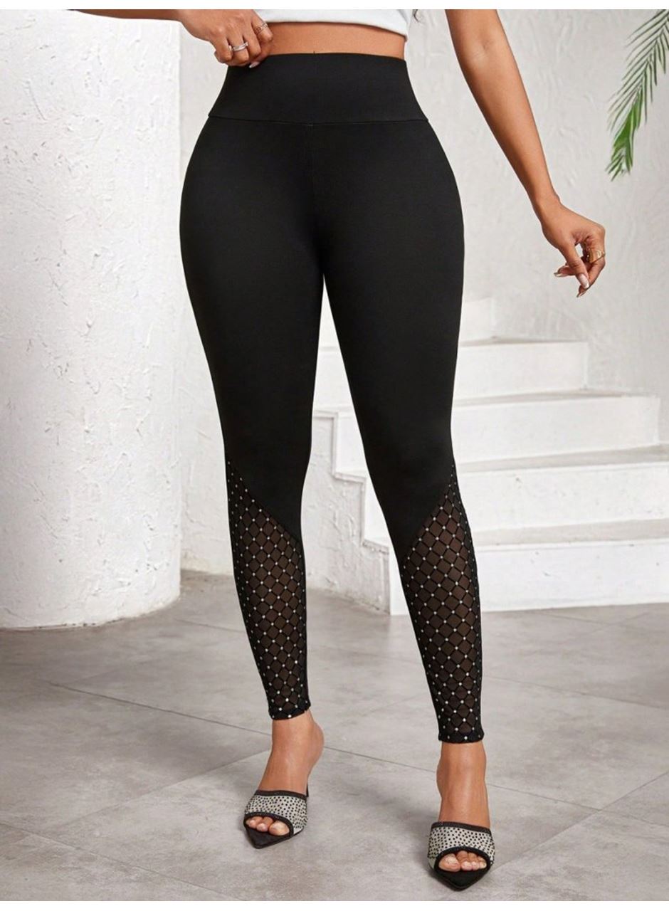 Kadın Yüksek Bel ışıltılı Tül Geometrik Detaylı Dalgıç Tayt