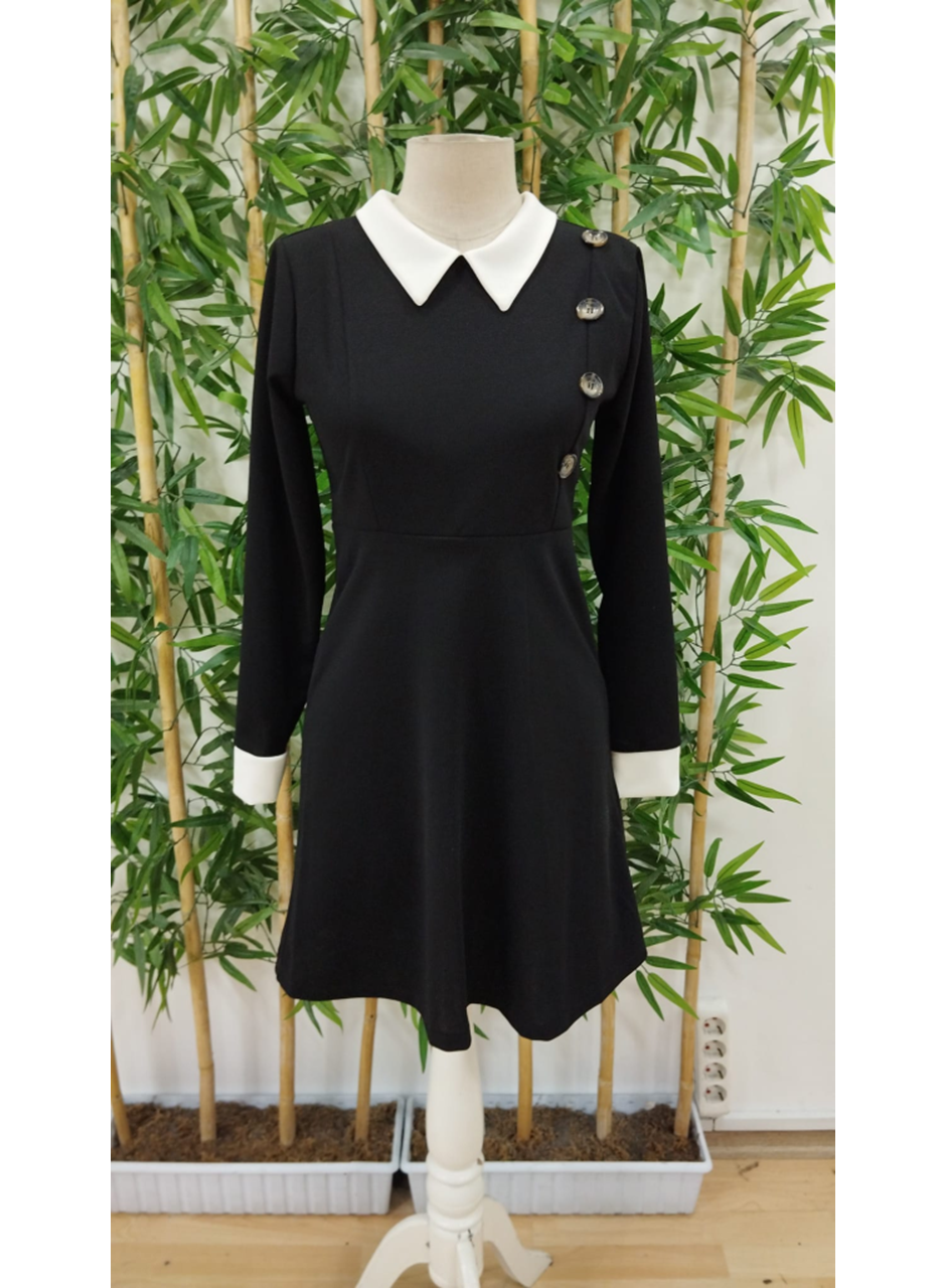 Kadın Uzun Kollu Yakalı A Kesim Kısa Ithal Krep Elbise