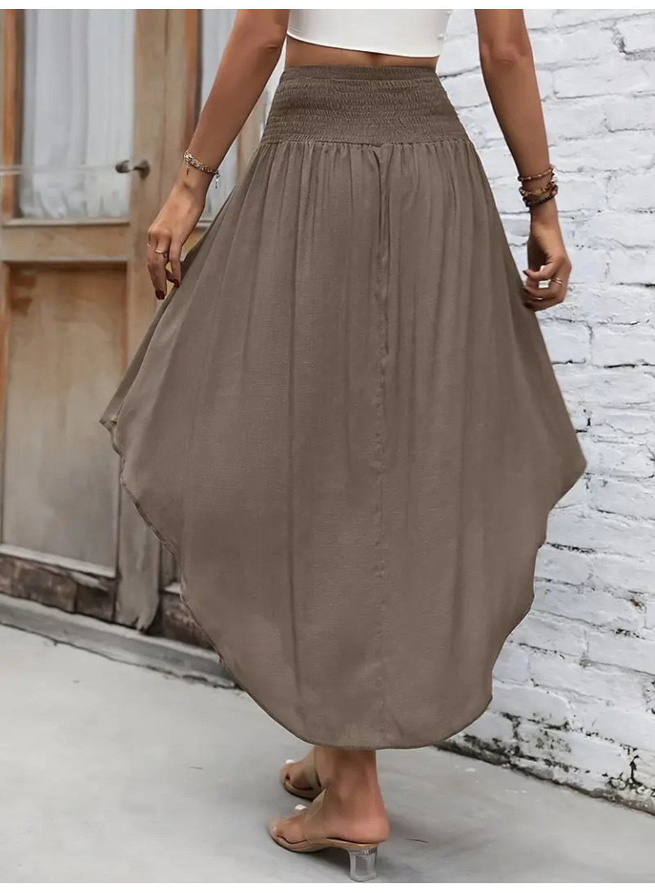 Kadın Yüksek Bel Belden Bağlamalı Asimetrik Kesim Detaylı Sandy Etek