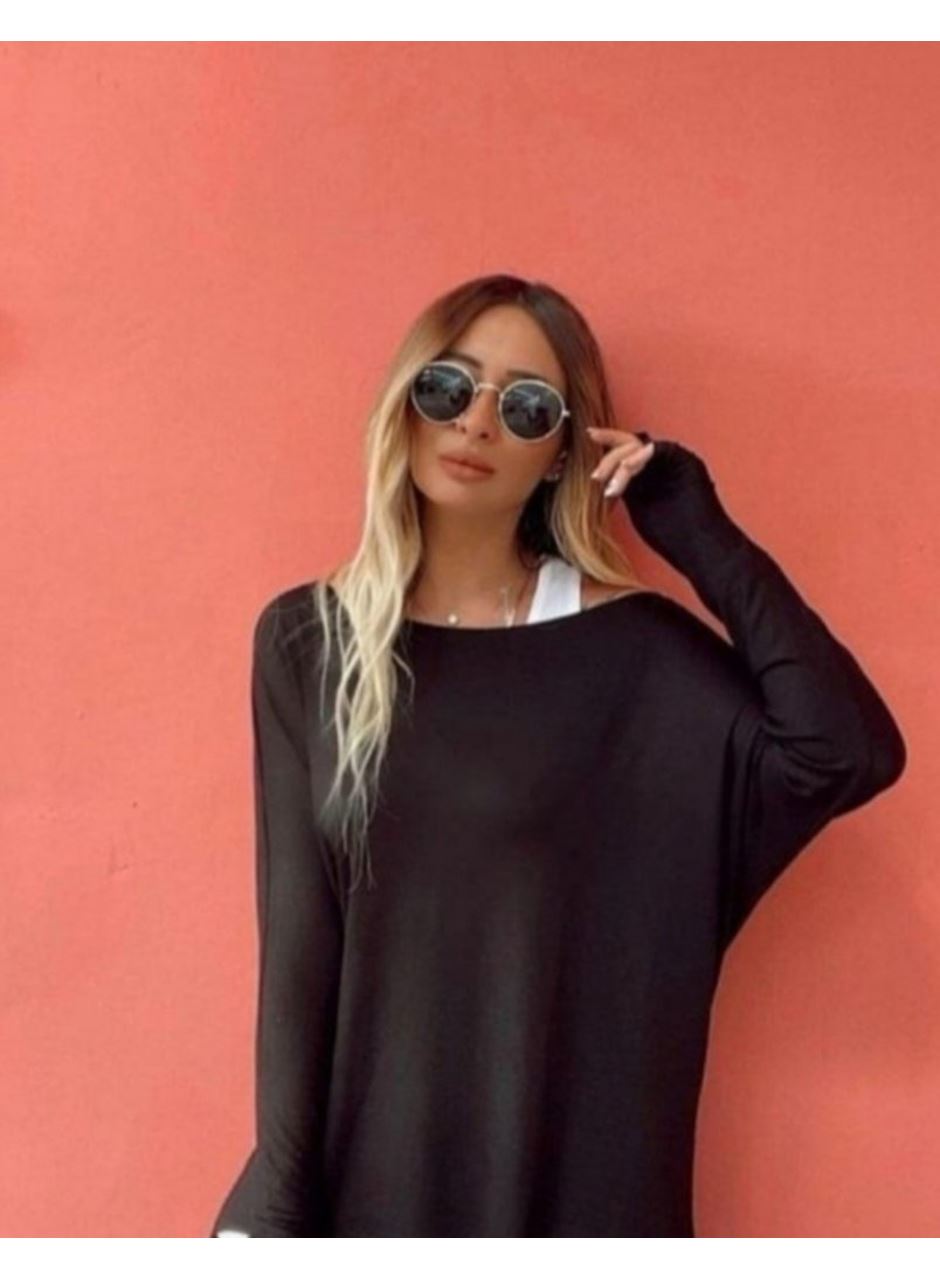 Kadın Uzun Kollu Tek Omuzdan Açık çilek Bluz Ve Viskon Atlet Ikili Takım