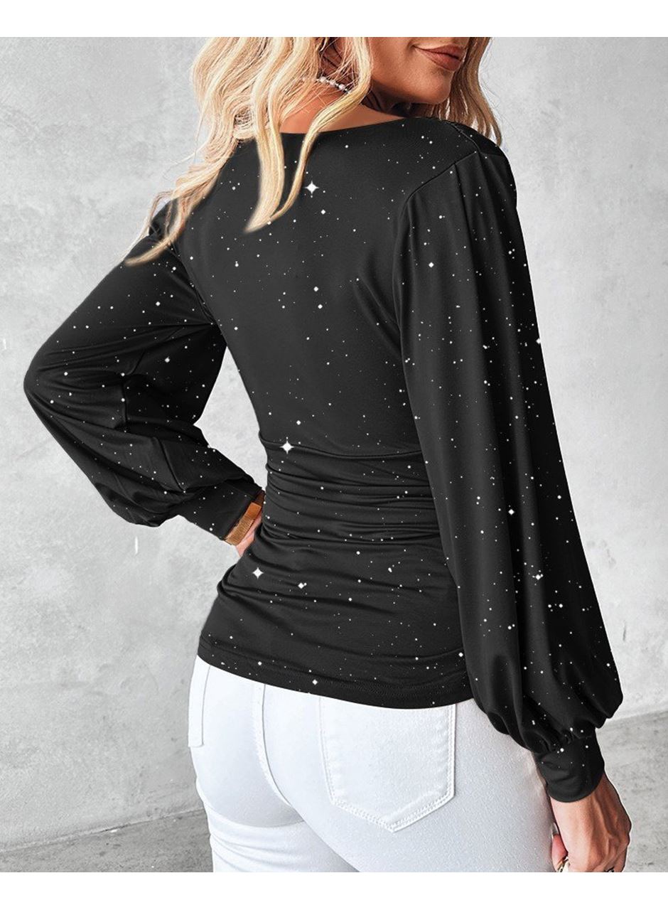 Kadın Uzun Kollu Degaje Yaka Taşlı Sandy Bluz