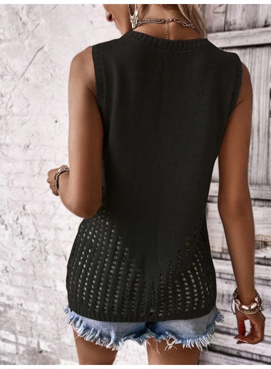 Kadın Sıfır Kol Bisiklet Yaka Yanları Ajur Detay Triko Bluz