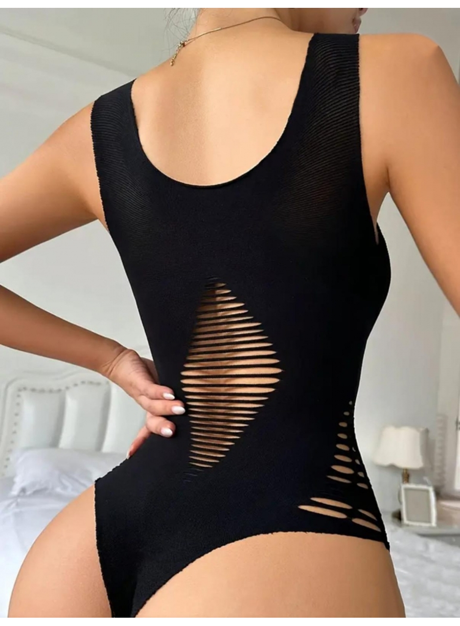 Kadın Sıfır Kol Göğüs, Sırt Ve Yanları Kesik Detay çıtçıtlı Viskon Bodysuit