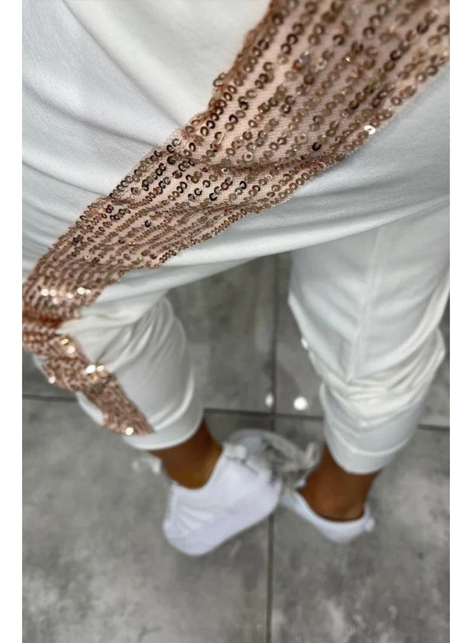 Kadın Uzun Kollu Kapşonlu Pulpayet Detay Viskon Iki Iplik Bluz Ve Pantolon Ikili Takım