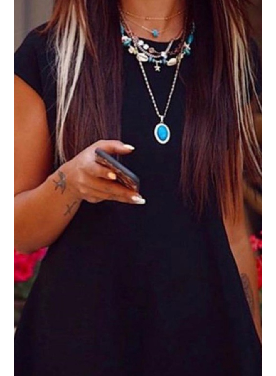 Kadın Kısa Kollu Asimetrik Viskon Kumaş Bluz