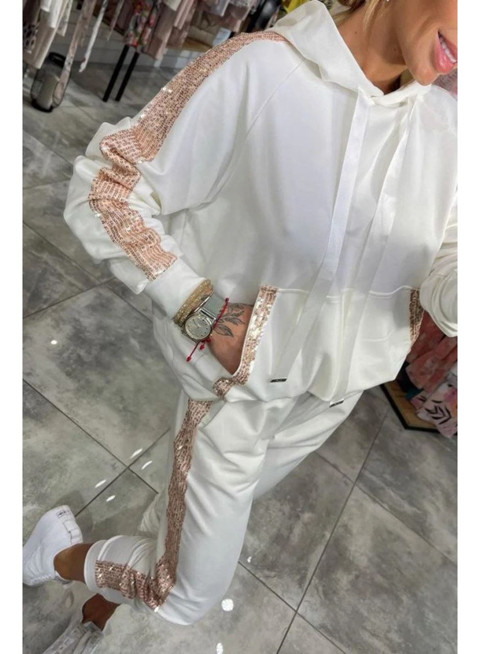 Kadın Uzun Kollu Kapşonlu Pulpayet Detay Viskon Iki Iplik Bluz Ve Pantolon Ikili Takım