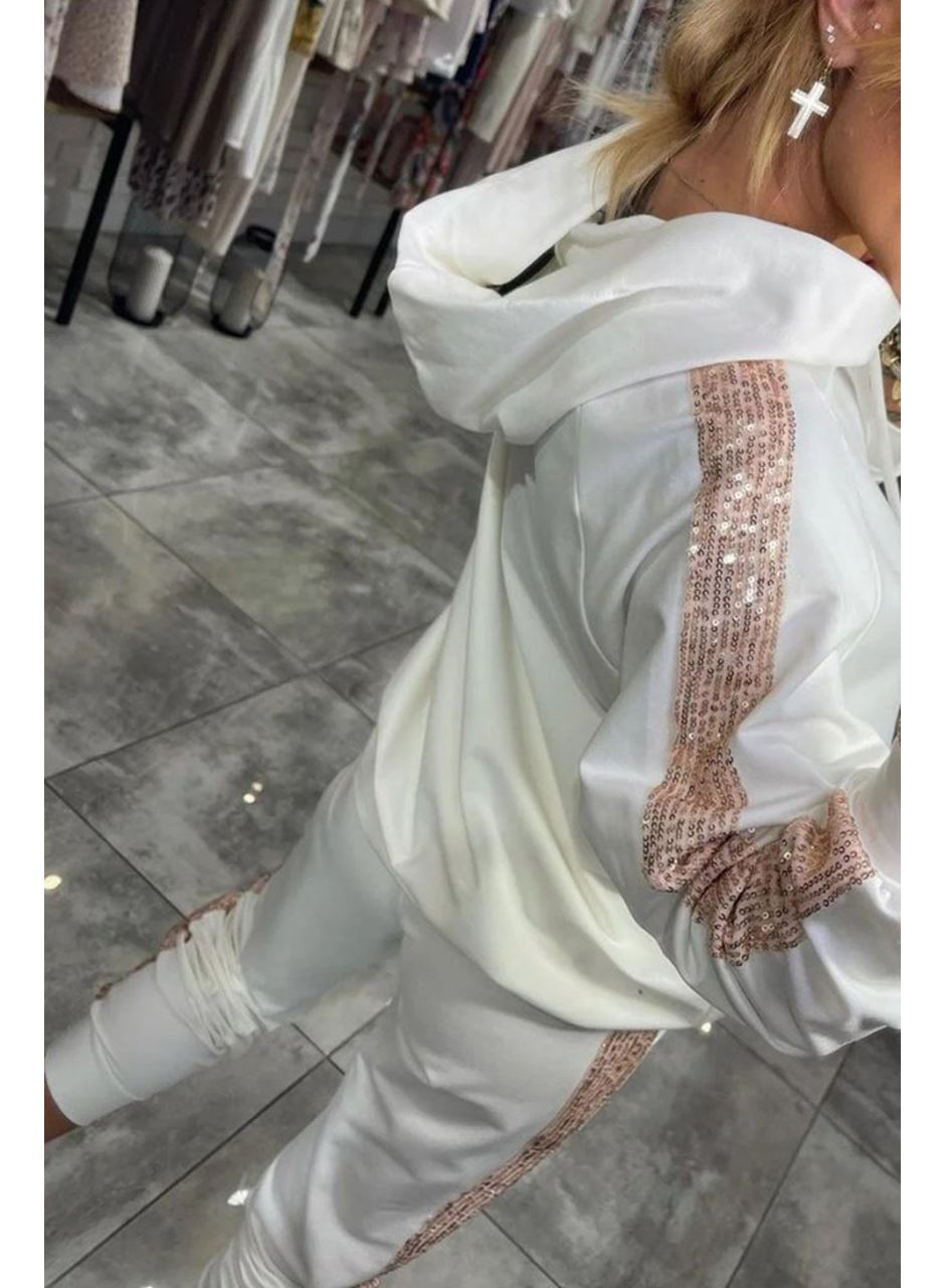 Kadın Uzun Kollu Kapşonlu Pulpayet Detay Viskon Iki Iplik Bluz Ve Pantolon Ikili Takım