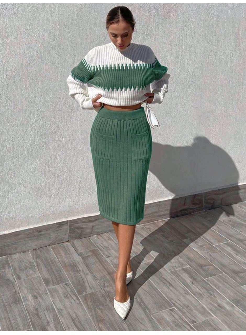 Kadın Uzun Kollu Triko Etekli Takım
