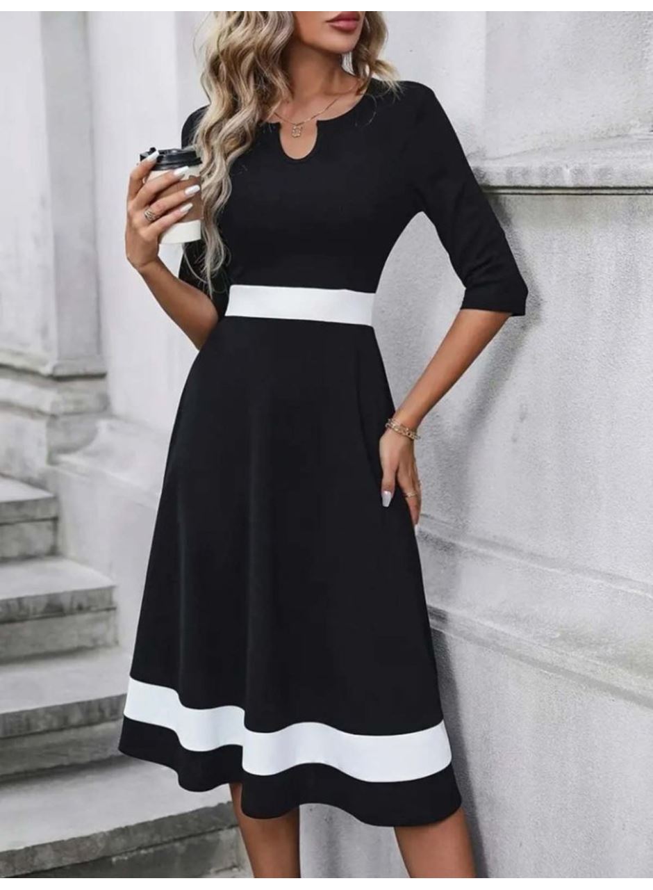 Kadın Truvakar Kol V Yakalı Janjan Krep Midi Elbise