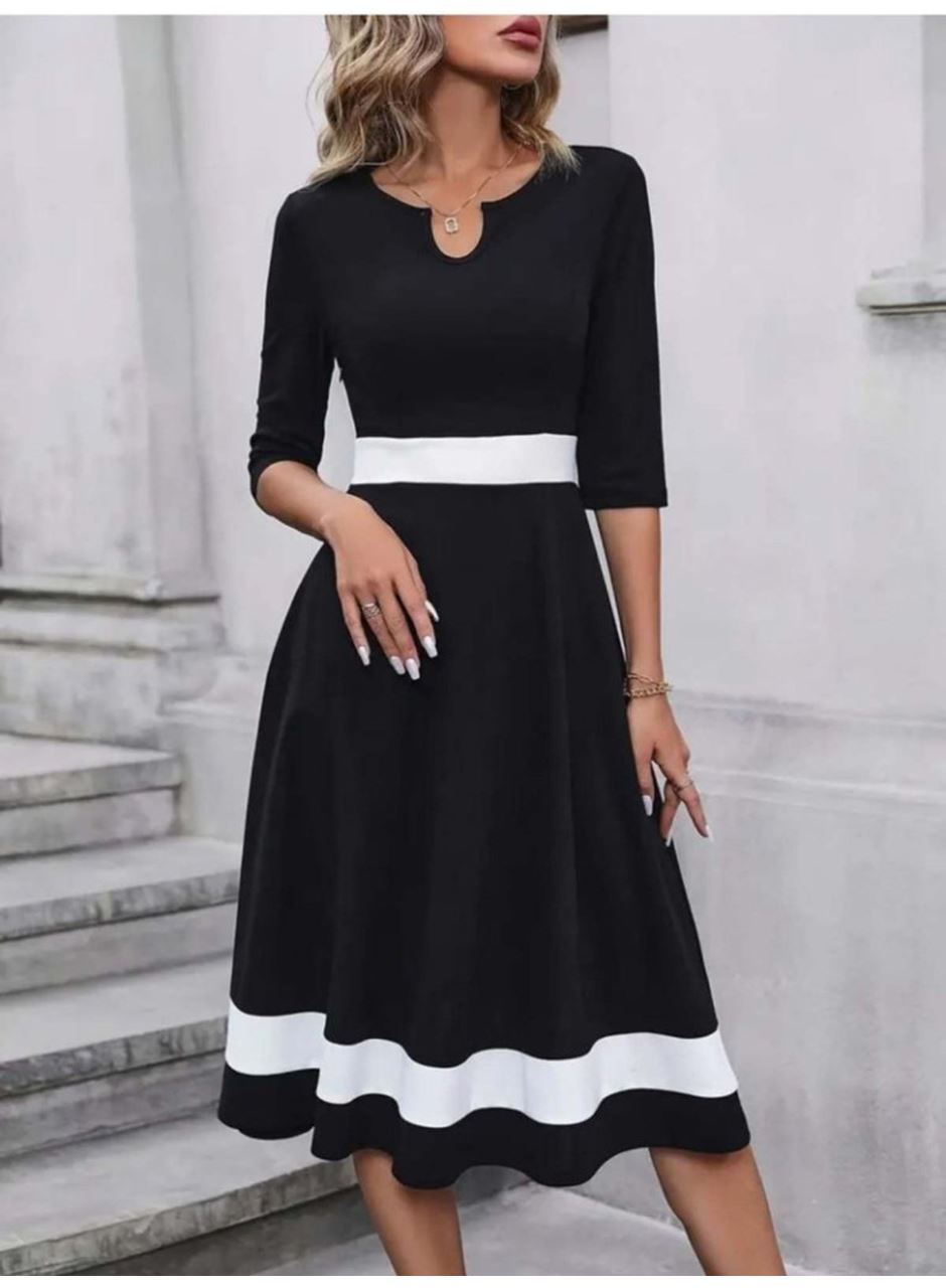 Kadın Truvakar Kol V Yakalı Janjan Krep Midi Elbise