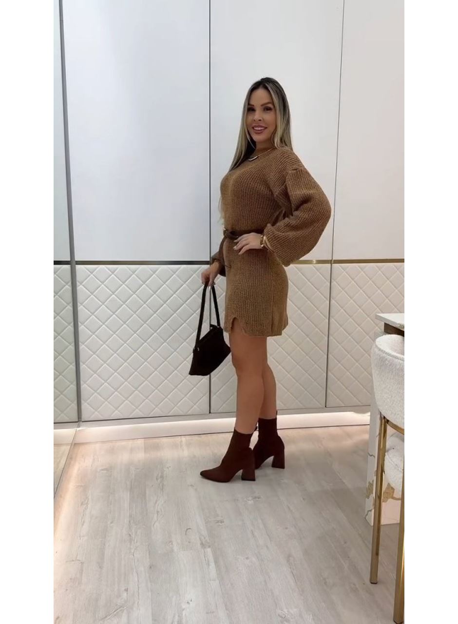 Kadın Uzun Kollu Yuvarlak Yakalı Kısa Triko Elbise