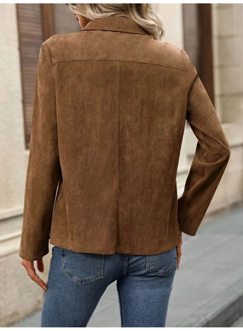 Kadın Uzun Kollu önü Açık Yakalı Süet Ceket