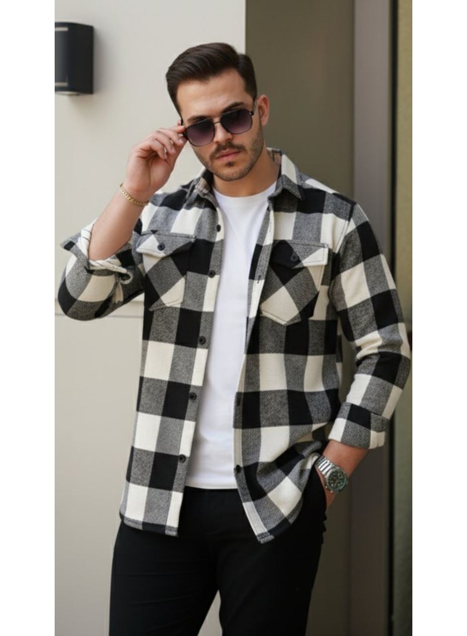 Erkek Uzun Kollu Oduncu Gömlek - Siyah